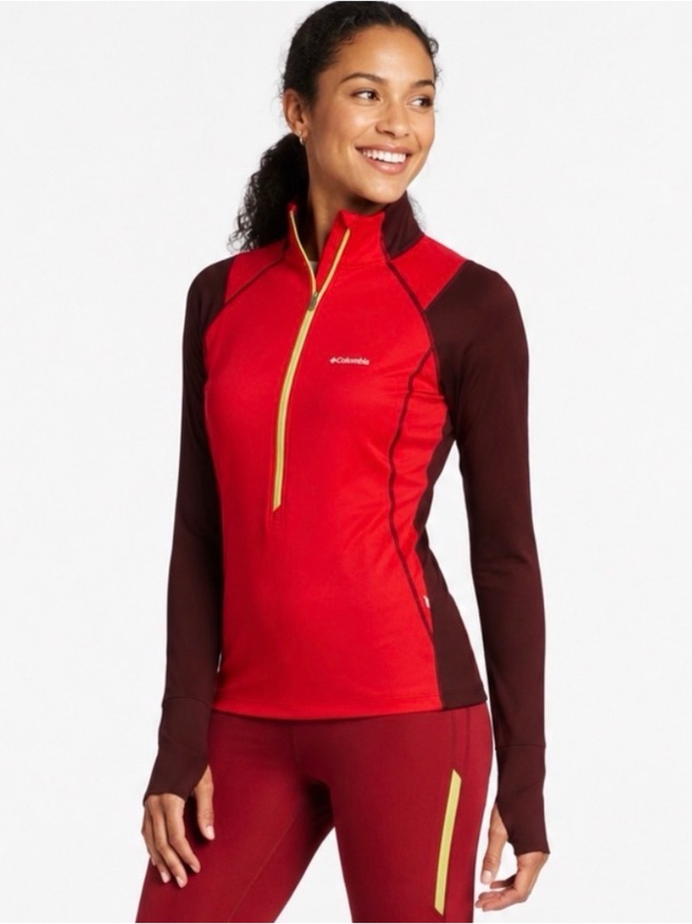 Columbia Red and Burgundy Half-Zip Performance Pullover size M slim fit